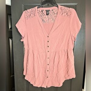 Torrid Button Down Blouse with Semi-Lace Back